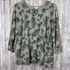 J. Jill Palm Leaf Salt Royal Palm Raglan Sweater